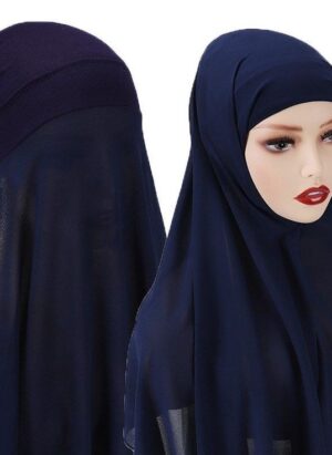 Hijab With Attached Cap (Navy Blue)